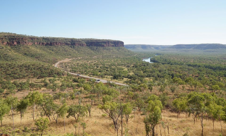Wide landscape view of Gregory National Park in Australia, featuring rugged escarpments, open savannah and a remote route along one of the best 4WD tracks in Australia.