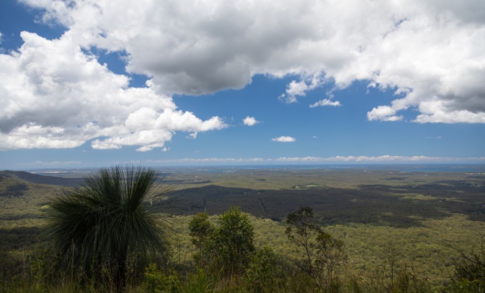 Scenic view over Watagans National Park, a popular destination on one of Australia’s best 4WD tracks, featuring forested hills and open landscapes.